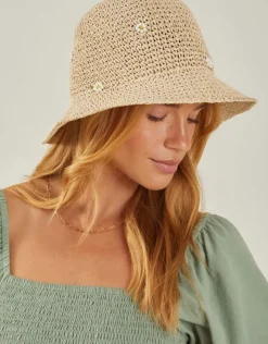 Accessorize Daisy Embellished Woven Bucket Hat