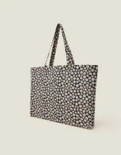 Accessorize Daisy Print Cotton Shopper Bag Navy