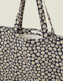 Accessorize Daisy Print Cotton Shopper Bag Navy