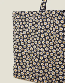 Accessorize Daisy Print Cotton Shopper Bag Navy