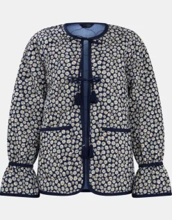 Accessorize Daisy Print Tie-Front Quilted Jacket Blue