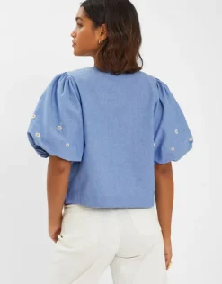 Accessorize Daisy Puff-Sleeve Tie Top Blue