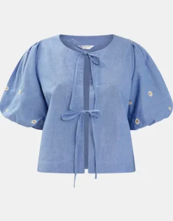 Accessorize Daisy Puff-Sleeve Tie Top Blue