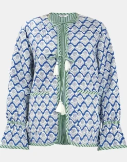 Accessorize Dandelion Print Tie Quilted Jacket Blue