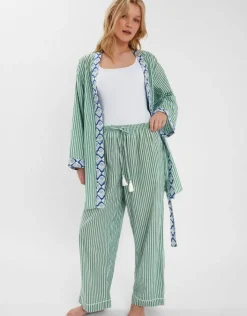 Accessorize Dandelion Stripe Short Robe Green