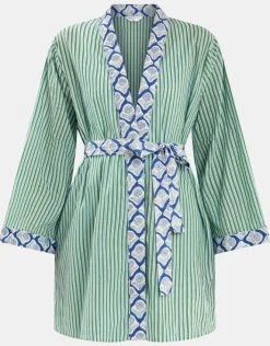 Accessorize Dandelion Stripe Short Robe Green