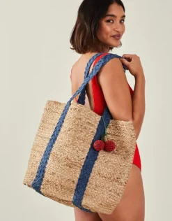Accessorize Denim Strap Jute Shoulder Bag