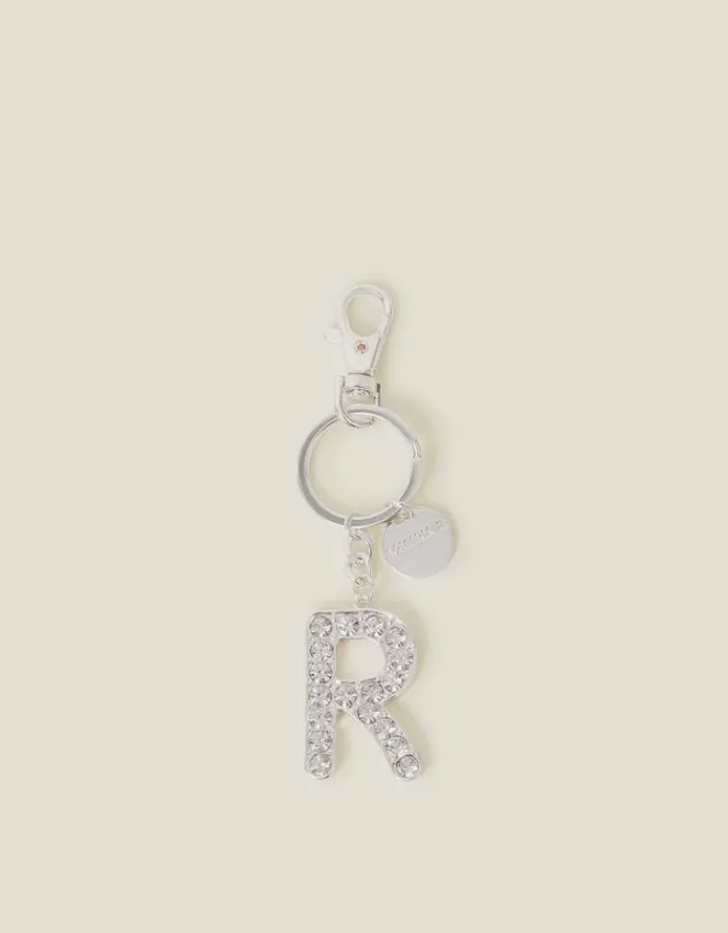 Accessorize Diamante Initial Keyring Silver