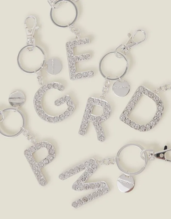 Accessorize Diamante Initial Keyring Silver