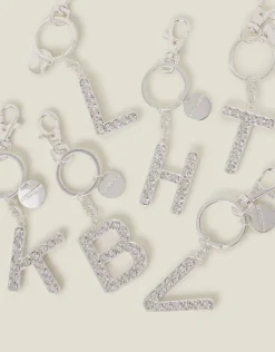 Accessorize Diamante Initial Keyring Silver