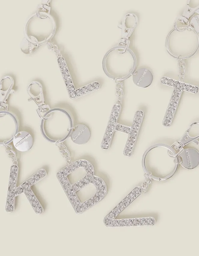 Accessorize Diamante Initial Keyring Silver