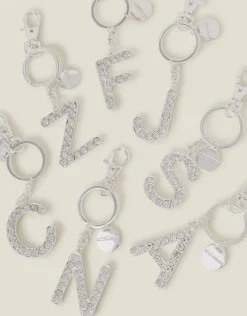 Accessorize Diamante Initial Keyring Silver