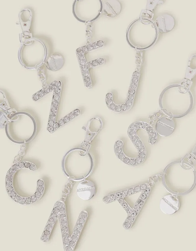 Accessorize Diamante Initial Keyring Silver