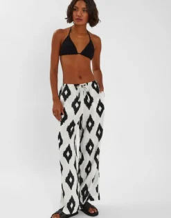 Accessorize Diamond Print Wide Leg Trousers Black