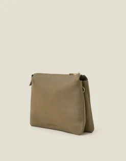 Accessorize Double Pouch Leather Cross-Body Bag