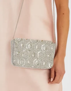 Accessorize Embellished Fold Over Clutch Bag Silver