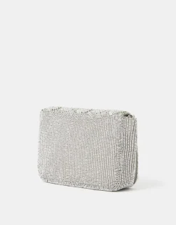 Accessorize Embellished Fold Over Clutch Bag Silver