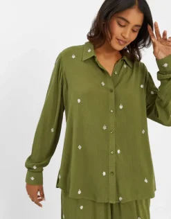 Accessorize Embroidered Crinkle Shirt Green