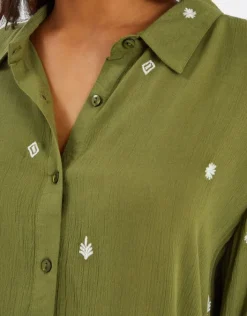 Accessorize Embroidered Crinkle Shirt Green