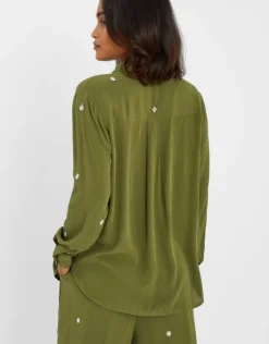 Accessorize Embroidered Crinkle Shirt Green