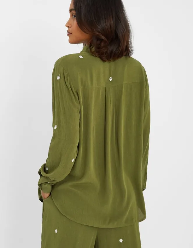 Accessorize Embroidered Crinkle Shirt Green