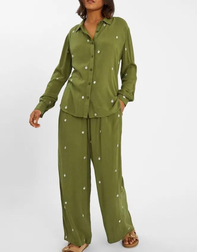 Accessorize Embroidered Crinkle Shirt Green