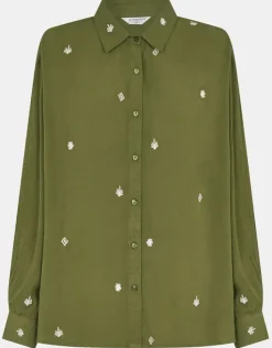 Accessorize Embroidered Crinkle Shirt Green