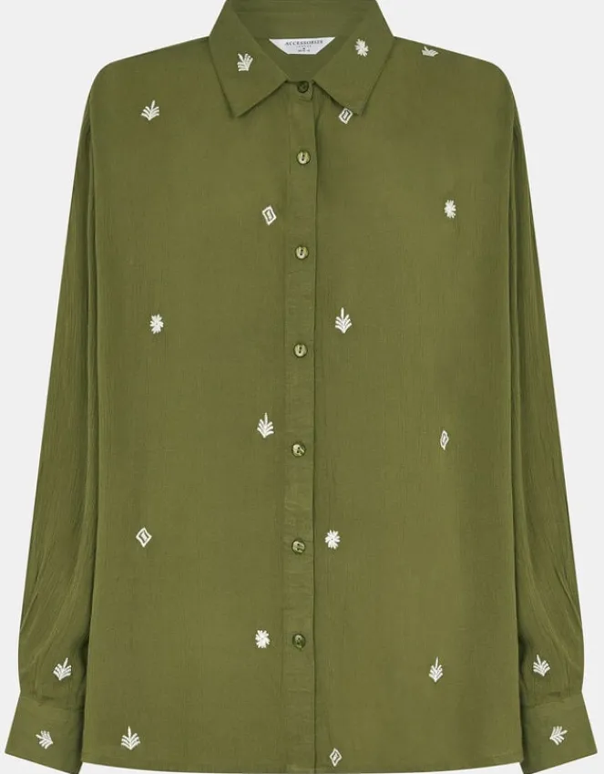 Accessorize Embroidered Crinkle Shirt Green