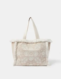 Accessorize Embroidered Fringe Tote Bag
