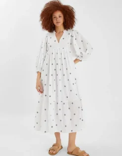 Accessorize Embroidered Long Sleeve Maxi Dress White