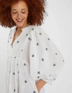 Accessorize Embroidered Long Sleeve Maxi Dress White
