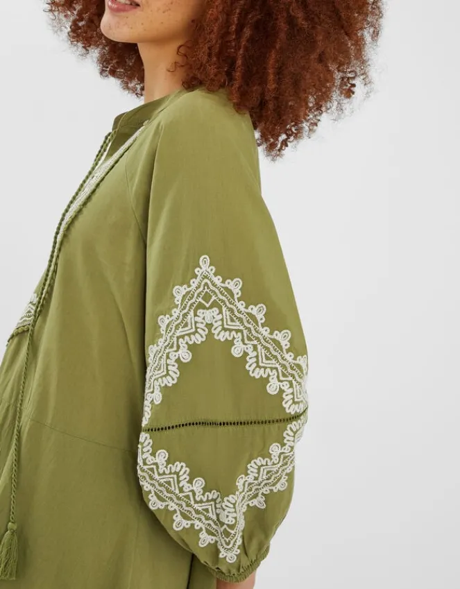 Accessorize Embroidered Long Sleeve Mini Dress Green