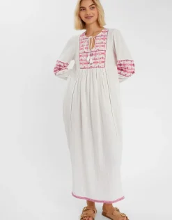 Accessorize Embroidered Long Sleeve Maxi Dress Ivory