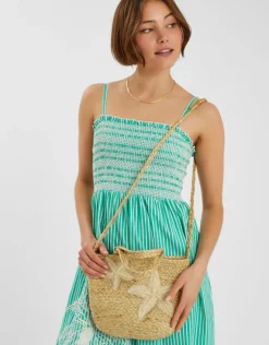 Accessorize Embroidered Starfish Jute Tote Bag