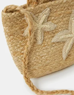 Accessorize Embroidered Starfish Jute Tote Bag