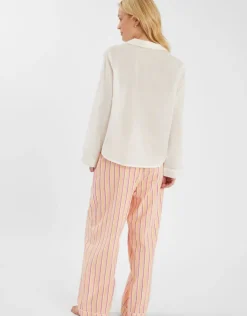 Accessorize Embroidered Stripe Long Pyjamas Set Pink