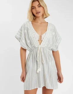 Accessorize Embroidered Stripe Mini Kaftan Blue