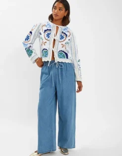 Accessorize Embroidered Tie-Front Jacket White
