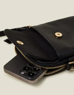 Accessorize Faux Leather Pocket Phone Bag Black