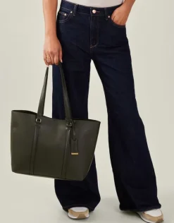 Accessorize Faux Leather Tote Bag Green