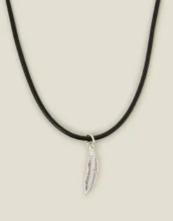 Accessorize Feather Pendant Cord Necklace