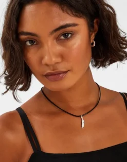 Accessorize Feather Pendant Cord Necklace