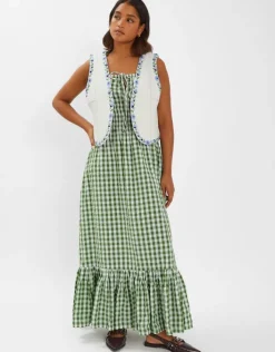 Accessorize Floral Embroidered Quilted Waistcoat Ivory