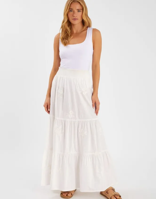 Accessorize Floral Embroidered Tiered Maxi Skirt White