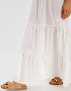 Accessorize Floral Embroidered Tiered Maxi Skirt White