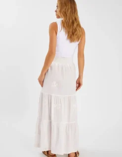 Accessorize Floral Embroidered Tiered Maxi Skirt White