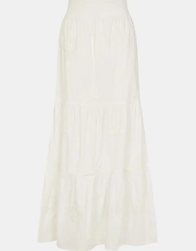 Accessorize Floral Embroidered Tiered Maxi Skirt White