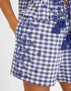 Accessorize Gingham Embroidered Shorts Blue