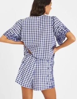 Accessorize Gingham Embroidered Shorts Blue