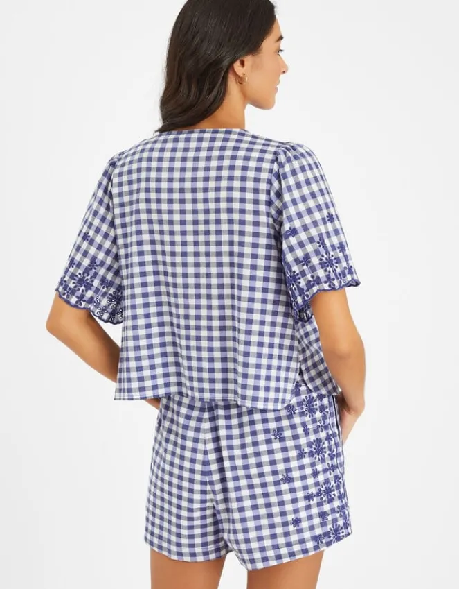 Accessorize Gingham Embroidered Tie Top Blue